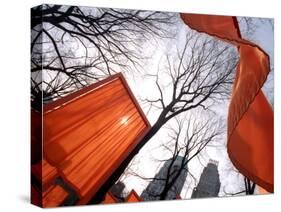 "The Gates" are Shown in Central Park in New York with Flowing Fabric the Color of a Sunrise-null-Stretched Canvas