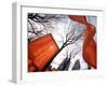 "The Gates" are Shown in Central Park in New York with Flowing Fabric the Color of a Sunrise-null-Framed Photographic Print