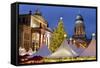 The Gendarmenmarkt Christmas Market, Theatre, and French Cathedral, Berlin, Germany, Europe-Miles Ertman-Framed Stretched Canvas