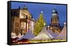 The Gendarmenmarkt Christmas Market, Theatre, and French Cathedral, Berlin, Germany, Europe-Miles Ertman-Framed Stretched Canvas