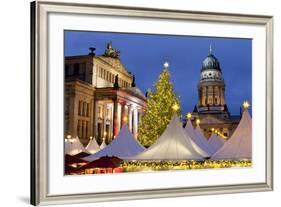 The Gendarmenmarkt Christmas Market, Theatre, and French Cathedral, Berlin, Germany, Europe-Miles Ertman-Framed Photographic Print