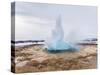 The Geothermal Area Haukadalur, Part of Tourist Route Golden Circle During Winter. Geysir Strokkur-Martin Zwick-Stretched Canvas