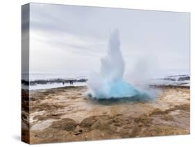 The Geothermal Area Haukadalur, Part of Tourist Route Golden Circle During Winter. Geysir Strokkur-Martin Zwick-Stretched Canvas