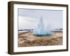 The Geothermal Area Haukadalur, Part of Tourist Route Golden Circle During Winter. Geysir Strokkur-Martin Zwick-Framed Photographic Print