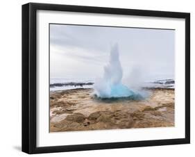 The Geothermal Area Haukadalur, Part of Tourist Route Golden Circle During Winter. Geysir Strokkur-Martin Zwick-Framed Photographic Print