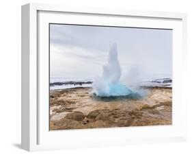 The Geothermal Area Haukadalur, Part of Tourist Route Golden Circle During Winter. Geysir Strokkur-Martin Zwick-Framed Photographic Print