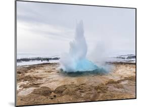 The Geothermal Area Haukadalur, Part of Tourist Route Golden Circle During Winter. Geysir Strokkur-Martin Zwick-Mounted Photographic Print