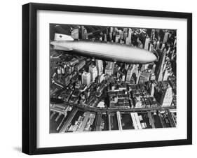 The German Airship, the Hindenburg, above Manhattan, New York in 1936, on its Way to its Berth at L-null-Framed Photographic Print