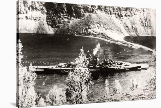 The German Battleship Tirpitz, Probably Photographed in a Norwegian Fjord-null-Stretched Canvas