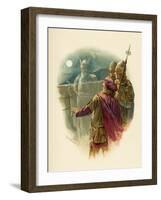 The Ghost of Hamlet's Father Appears on the Battlements of Elsinore and Alarms the Sentries-Harold Copping-Framed Art Print