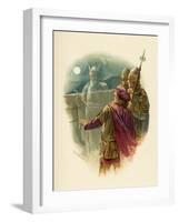 The Ghost of Hamlet's Father Appears on the Battlements of Elsinore and Alarms the Sentries-Harold Copping-Framed Art Print