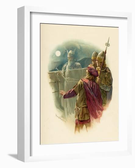 The Ghost of Hamlet's Father Appears on the Battlements of Elsinore and Alarms the Sentries-Harold Copping-Framed Art Print