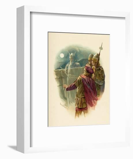 The Ghost of Hamlet's Father Appears on the Battlements of Elsinore and Alarms the Sentries-Harold Copping-Framed Art Print