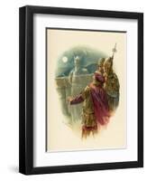 The Ghost of Hamlet's Father Appears on the Battlements of Elsinore and Alarms the Sentries-Harold Copping-Framed Art Print