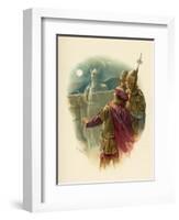 The Ghost of Hamlet's Father Appears on the Battlements of Elsinore and Alarms the Sentries-Harold Copping-Framed Art Print