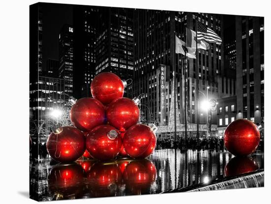 The Giant Christmas Ornaments on Sixth Avenue across from the Radio City Music Hall by Night-Philippe Hugonnard-Stretched Canvas