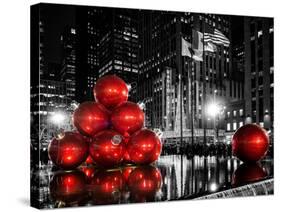 The Giant Christmas Ornaments on Sixth Avenue across from the Radio City Music Hall by Night-Philippe Hugonnard-Stretched Canvas