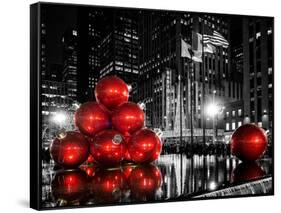 The Giant Christmas Ornaments on Sixth Avenue across from the Radio City Music Hall by Night-Philippe Hugonnard-Framed Stretched Canvas