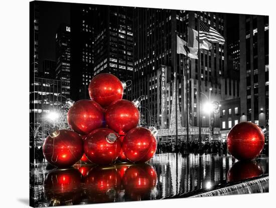 The Giant Christmas Ornaments on Sixth Avenue across from the Radio City Music Hall by Night-Philippe Hugonnard-Stretched Canvas