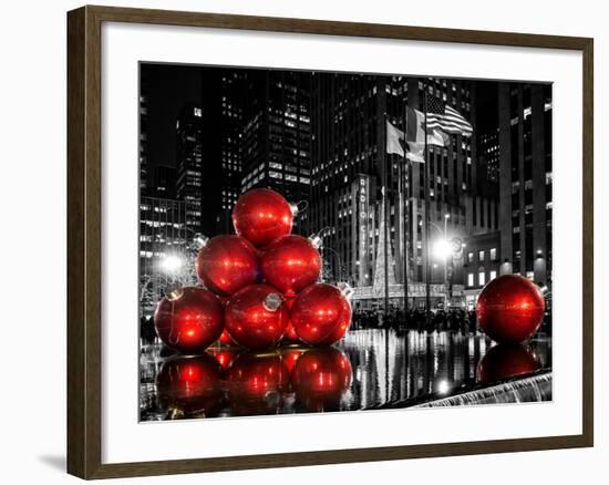 The Giant Christmas Ornaments on Sixth Avenue across from the Radio City Music Hall by Night-Philippe Hugonnard-Framed Photographic Print