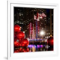 The Giant Christmas Ornaments on Sixth Avenue across from the Radio City Music Hall by Night-Philippe Hugonnard-Framed Photographic Print