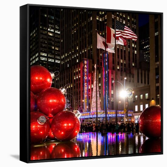 The Giant Christmas Ornaments on Sixth Avenue across from the Radio City Music Hall by Night-Philippe Hugonnard-Framed Stretched Canvas