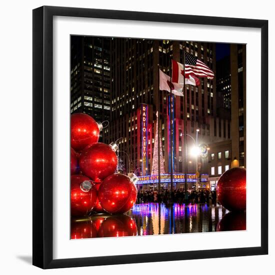 The Giant Christmas Ornaments on Sixth Avenue across from the Radio City Music Hall by Night-Philippe Hugonnard-Framed Photographic Print