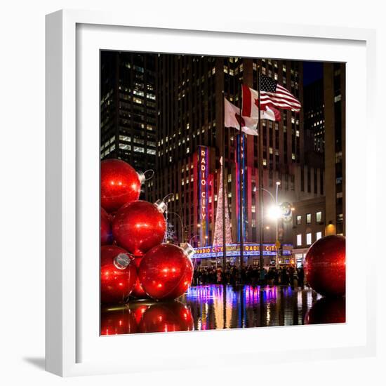 The Giant Christmas Ornaments on Sixth Avenue across from the Radio City Music Hall by Night-Philippe Hugonnard-Framed Photographic Print