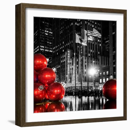 The Giant Christmas Ornaments on Sixth Avenue across from the Radio City Music Hall by Night-Philippe Hugonnard-Framed Photographic Print