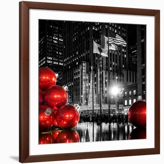 The Giant Christmas Ornaments on Sixth Avenue across from the Radio City Music Hall by Night-Philippe Hugonnard-Framed Photographic Print