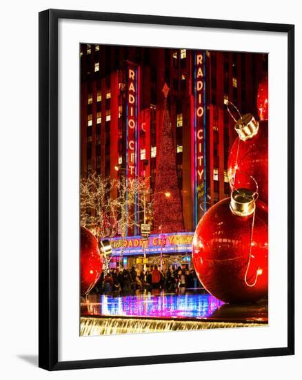 The Giant Christmas Ornaments on Sixth Avenue across from the Radio City Music Hall by Night-Philippe Hugonnard-Framed Premium Photographic Print