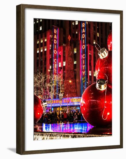 The Giant Christmas Ornaments on Sixth Avenue across from the Radio City Music Hall by Night-Philippe Hugonnard-Framed Photographic Print