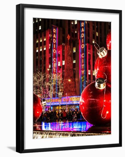 The Giant Christmas Ornaments on Sixth Avenue across from the Radio City Music Hall by Night-Philippe Hugonnard-Framed Photographic Print