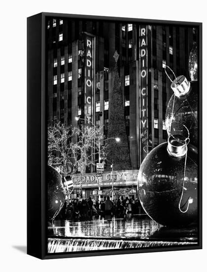 The Giant Christmas Ornaments on Sixth Avenue across from the Radio City Music Hall by Night-Philippe Hugonnard-Framed Stretched Canvas