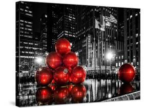 The Giant Christmas Ornaments on Sixth Avenue across from the Radio City Music Hall by Night-Philippe Hugonnard-Stretched Canvas