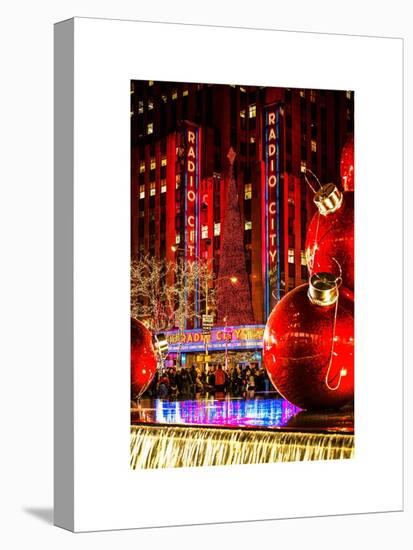 The Giant Christmas Ornaments on Sixth Avenue across from the Radio City Music Hall by Night-Philippe Hugonnard-Stretched Canvas