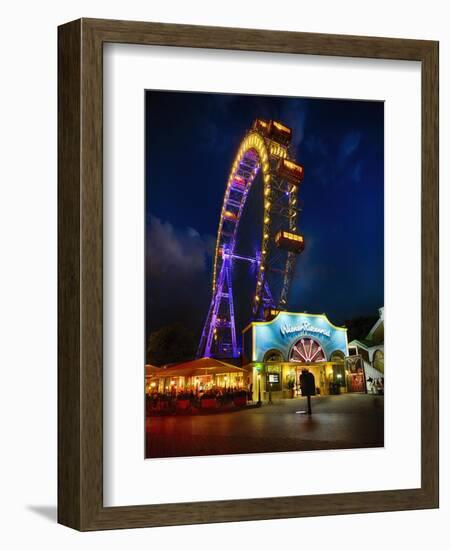 The Giant Ferris Wheel of Vienna at Night-George Oze-Framed Photographic Print