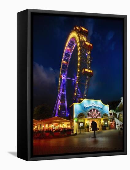 The Giant Ferris Wheel of Vienna at Night-George Oze-Framed Stretched Canvas