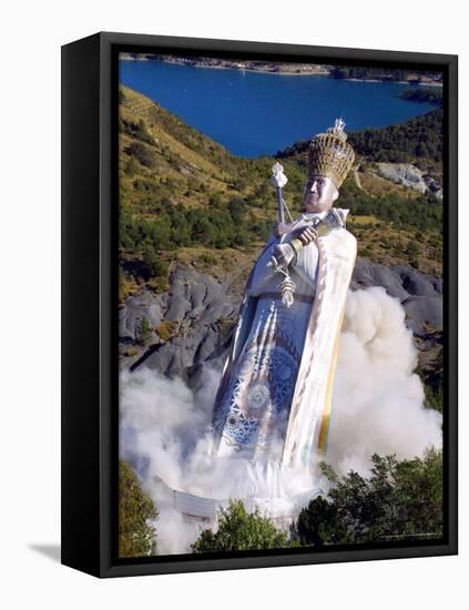 The Giant Statue Representing Mandarom Sect Founder Gilbert Bourdin-Str, Pool-Framed Stretched Canvas