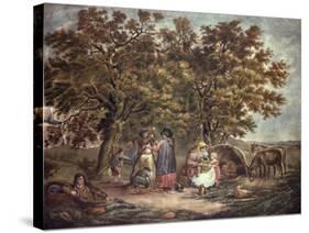 The Gipsies Tent, Engraved by Joseph Grozar-George Morland-Stretched Canvas