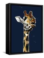 The Giraffe on Midnight Blue, 2019, (Pen and Ink)-Mike Davis-Framed Stretched Canvas