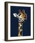 The Giraffe on Midnight Blue, 2019, (Pen and Ink)-Mike Davis-Framed Giclee Print