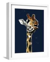 The Giraffe on Midnight Blue, 2019, (Pen and Ink)-Mike Davis-Framed Giclee Print