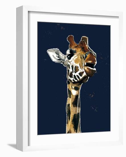 The Giraffe on Midnight Blue, 2019, (Pen and Ink)-Mike Davis-Framed Giclee Print