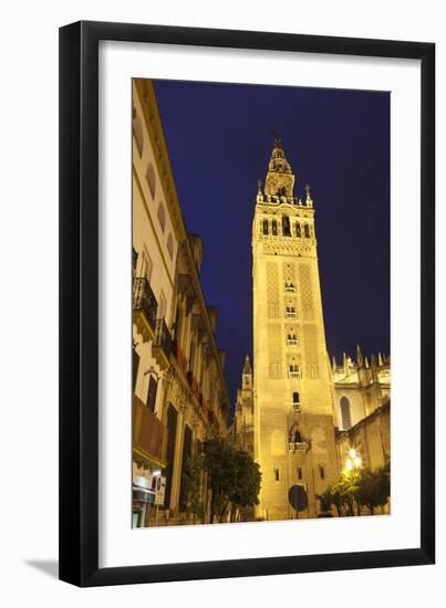 The Giralda at Night, UNESCO World Heritage Site, Seville, Andalucia, Spain, Europe-Stuart Black-Framed Photographic Print
