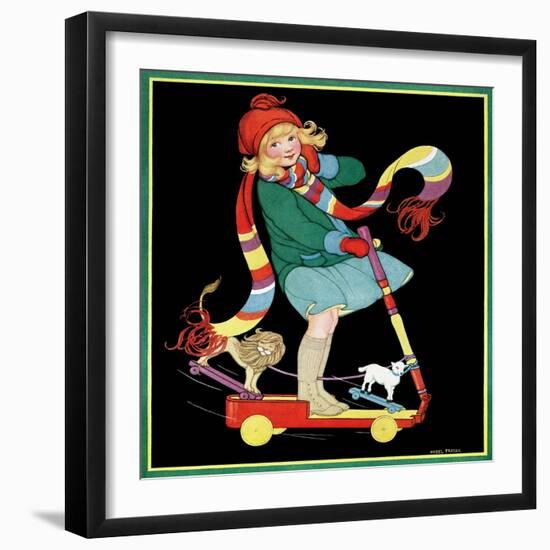 The Girl and the Scooter - Child Life-Hazel Frazee-Framed Giclee Print