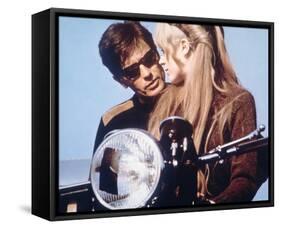 The Girl on a Motorcycle-null-Framed Stretched Canvas