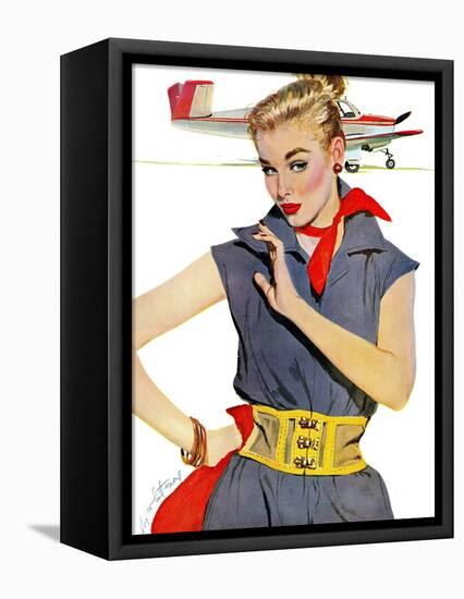 The Girl Who Stole Airplanes  - Saturday Evening Post "Leading Ladies", December 6, 1952 pg.24-Coby Whitmore-Framed Stretched Canvas