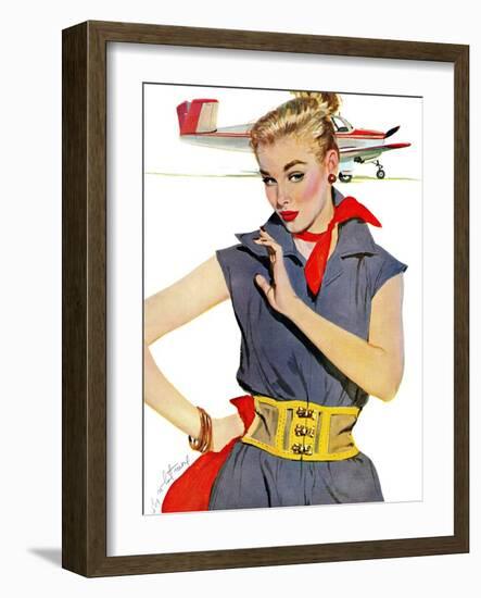 The Girl Who Stole Airplanes  - Saturday Evening Post "Leading Ladies", December 6, 1952 pg.24-Coby Whitmore-Framed Premium Giclee Print