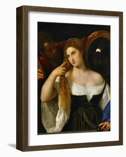 The Girl with a Mirror, Around 1515-Titian (Tiziano Vecelli)-Framed Giclee Print